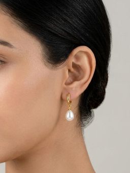 RACHIVA - 18K Gold Plated Tear Pearl Huggies Earrings