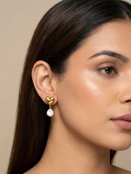 RACHIVA - 18K Gold Plated Puffy Heart with Baroque Pearl Earrings