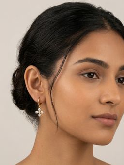 RACHIVA - 18K Gold Plated Cz Pear Cross Charm Huggies Earrings