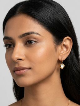 RACHIVA - 18K Gold Plated Mother Of Pearl Heart Charm Huggies Earrings
