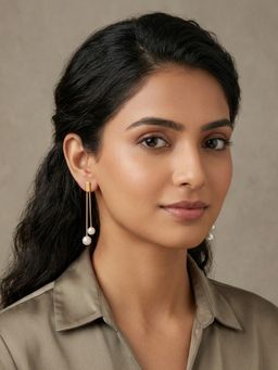RACHIVA - 18K Gold Plated Bar Double Snake Chain Pearl Earrings