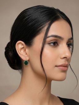 RACHIVA - 18K Gold Plated Emerald Green Round Cz Lever Back Earrings