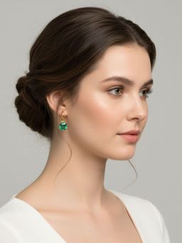 RACHIVA - 18K Gold Plated Emerald Cut Green Zircon Earrings