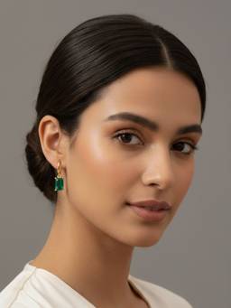 RACHIVA - 18K Gold Plated Green Zircon Rectangle Earrings
