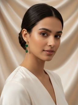 RACHIVA - 18K Gold Plated Green Zircon Double Earrings