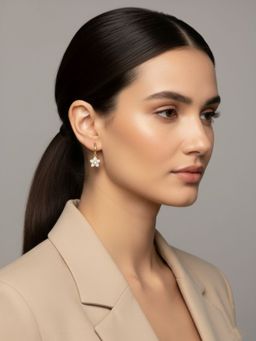 RACHIVA - 18K Gold Plated Flower Zircon Huggies Earrings Women