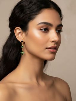 RACHIVA - 18K Gold Plated Green Cross Earrings Women
