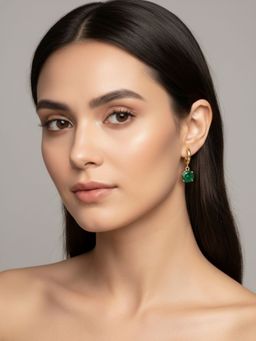 RACHIVA - 18K Gold Plated Emerald Solitaire Earrings Women