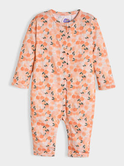 Mi Arcus - Peach Cotton Printed Full Sleeve Sleepsuit for Kids