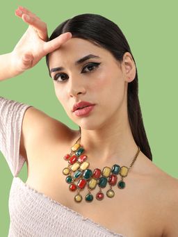 Sohi - Gold Plated Multi-Color Stone Necklace for Women