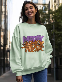 Bewakoof - Women's Green Moody Jerry Graphic Printed Oversized Sweatshirt