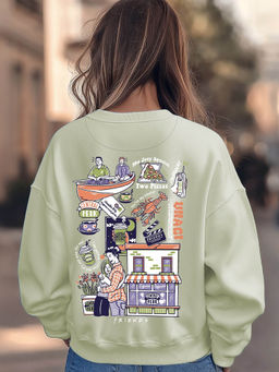 Bewakoof - Women's Green Friends Life Graphic Printed Oversized Sweatshirt
