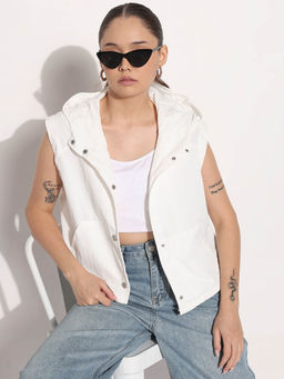 SHOWOFF - Edition Womens White Hooded Sleeveless Bomber Jacket