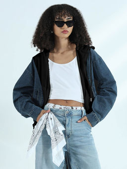 SHOWOFF - Edition Womens Black and Denim Zip-Up Hoodie Jacket