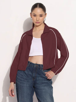 SHOWOFF - Edition Womens Maroon Shirt Collar Bomber Jacket