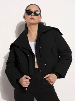 SHOWOFF - Edition Womens Black Shawl Collar Puffer Jacket