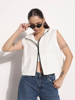 SHOWOFF - Edition Womens White Hooded Sleeveless Bomber Jacket