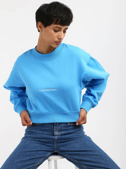 Calvin Klein - Regular Fit Cotton Crew Neck Blue Sweatshirt