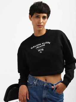 Calvin Klein - Regular Fit Cotton Crew Neck Black Sweatshirt