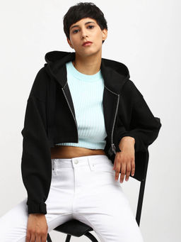 Calvin Klein - Regular Fit Cotton Hooded Neck Zip-Front Black Hoodie