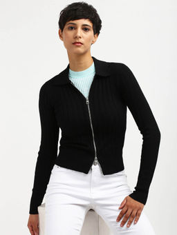 Calvin Klein - Slim Fit Polyester Spread Collar Front-Open Sweater