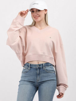Calvin Klein - Oversized Fit Cotton V-Neck Regular Pink Sweatshirt