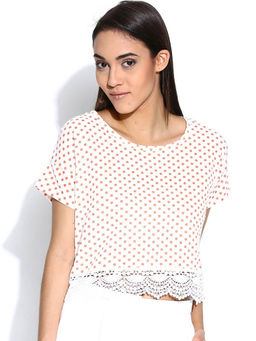 Sera - Off-White Polka Dot Print Crop Top