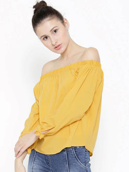 Sera - Women Yellow Solid Bardot Top