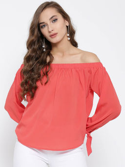 Sera - Women Fushia Solid Off-Shoulder Top
