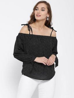 Sera - Women Black Printed Off-Shoulder Top