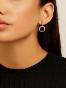 JEWELZ - Gold-Plated Black Stone Drop Earrings with Crystal Border