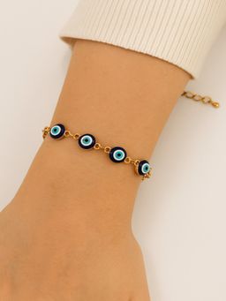 JEWELZ - Gold-Plated Evil Eye Bracelet with Blue Enamel Charms