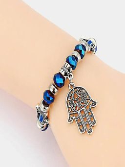 JEWELZ - Blue Evil Eye and Hamsa Hand Beaded Stretch Bracelet - Spiritual Protection Charm