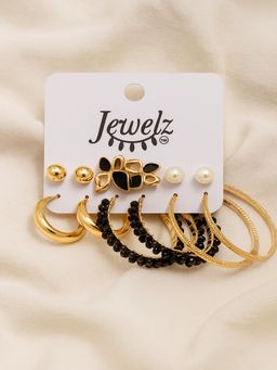 JEWELZ - Gold and Black Multi-Style Earring Combo Set - 9 Pairs