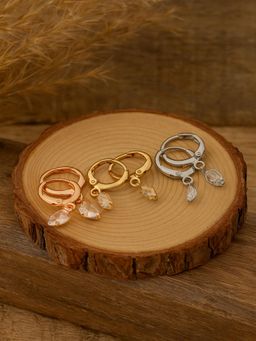 JEWELZ - Set of 3 Crystal Drop Hoop Earrings - Heart, Teardrop and Round Designs