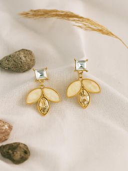 JEWELZ - Gold-Plated Floral Drop Earrings with Crystal and Pearl Leaf Design