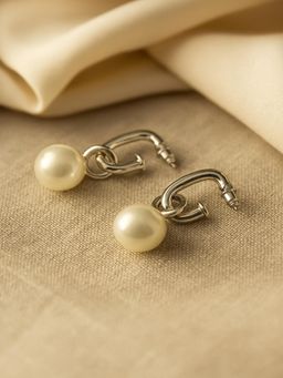JEWELZ - Silver Hoop Pearl Drop Earrings - Korean Minimalist Design