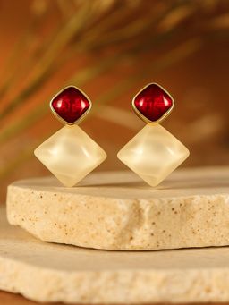 JEWELZ - Gold-Tone Red and Pearl Geometric Drop Earrings