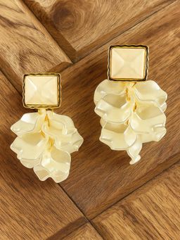 JEWELZ - Gold-Tone Layered Petal Drop Earrings with Pearl Finish