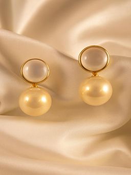 JEWELZ - Gold-Tone Dual Pearl Finish Oval Drop Earrings