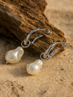 JEWELZ - Trendy Irregular Baroque Pearl Earrings - Silver Plated Statement Dangles