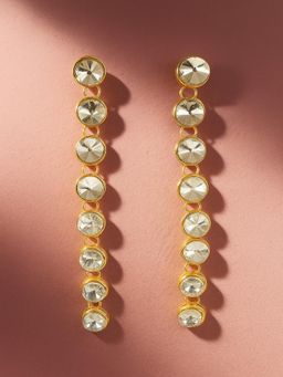 JEWELZ - Gold-Plated Long Drop Earrings with Linked Round Crystals