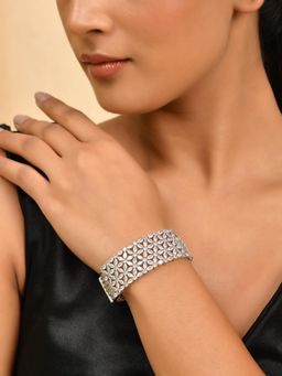 Silvermerc Designs - Silver Floral Diamond Kada for Women