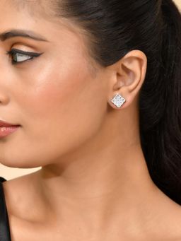 Silvermerc Designs - Silver-Plated Stud Earrings for women With American diamond