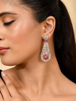 Silvermerc Designs - Silver-Plated Red Stone Drop Earrings With American Diamond