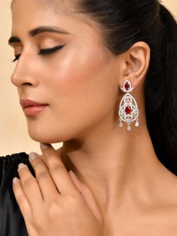 Silvermerc Designs - Silver-Plated Red Stone Studded Drop Earrings