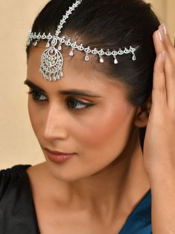 Silvermerc Designs - Bridal American Diamond Mathapatti with Maangtika