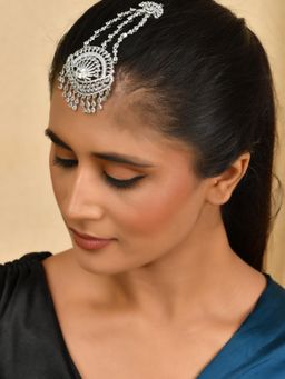 Silvermerc Designs - American Diamond Bridal Paasa Maangtika for Women