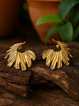 JEWELZ - Antique Gold Textured Leaf Earrings - Party and Statement Jewelry