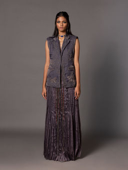 A Humming Way - Shikhar Baugh Charcoal Jacket and Gucha Pleated Skirt (Set of 2)